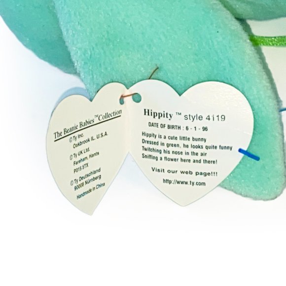 Vintage 1997 Ty Beanie Baby HIPPITY Green Rabbit w/ Tag - Rare Plush #4119 - Picture 4 of 7